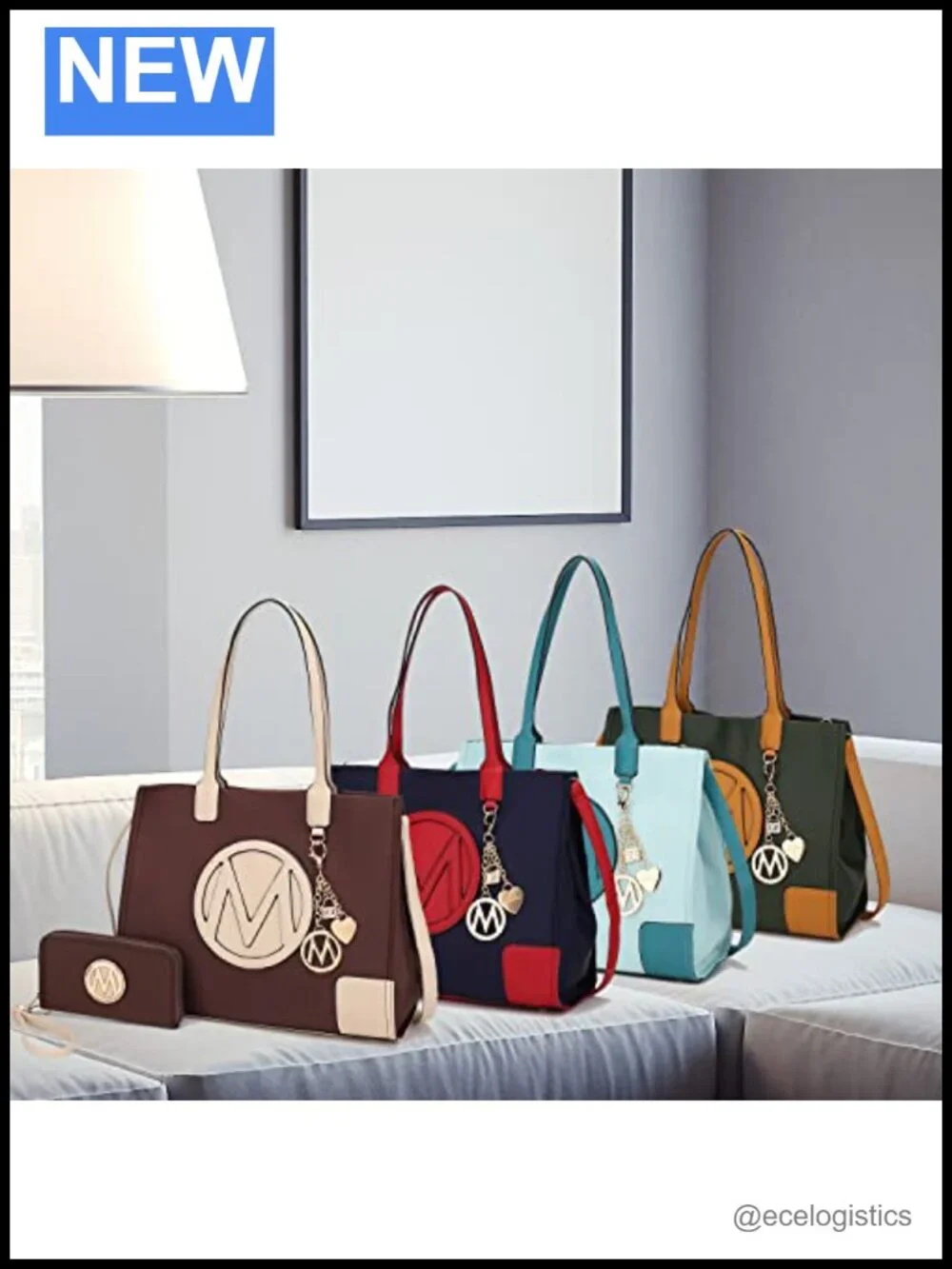 Satchel Tote Handbag & Wristlet Set - Vegan Leather with Crossbody Strap